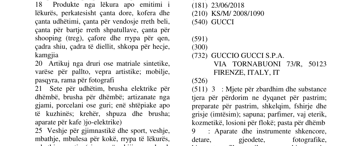 Zëri i markës GUCCI në buletin