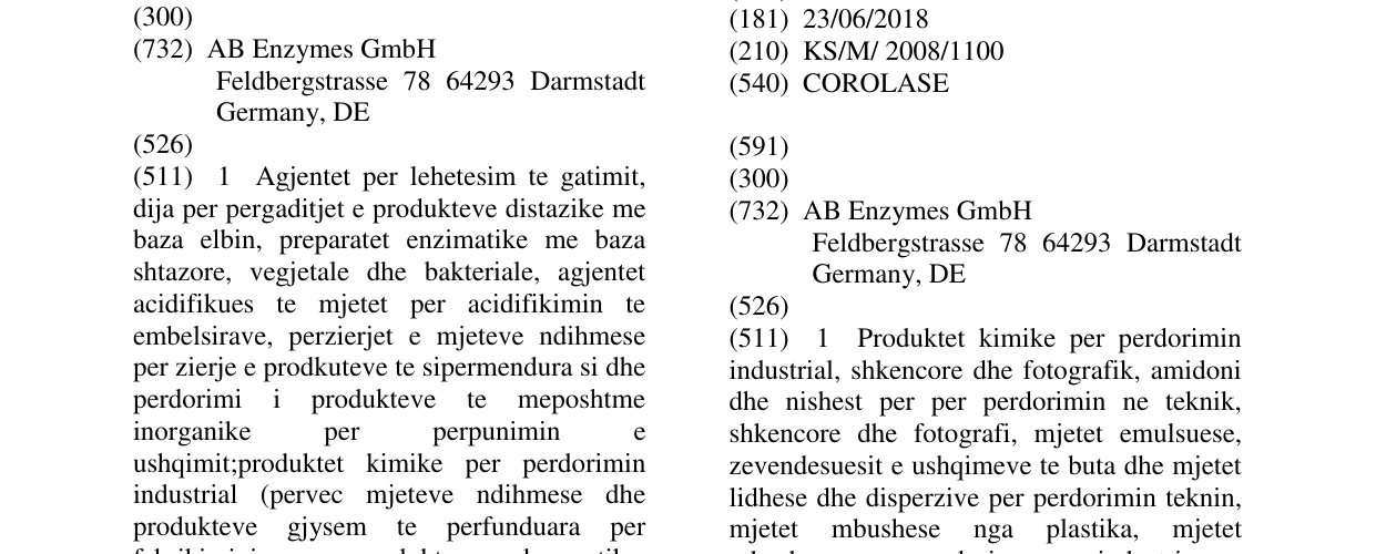 Zëri i markës COROLASE në buletin