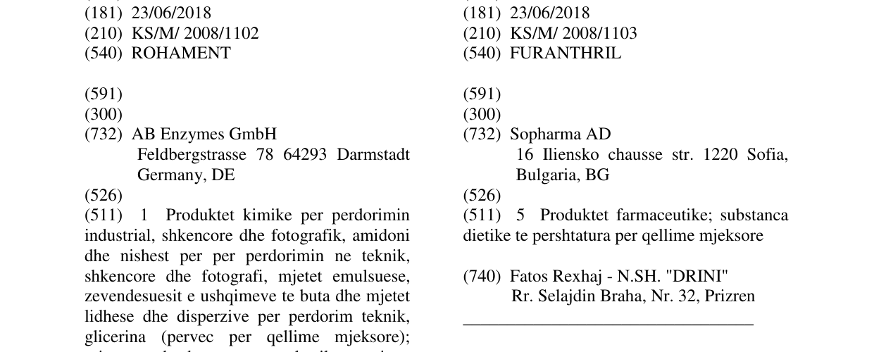 Zëri i markës FURANTHRIL në buletin