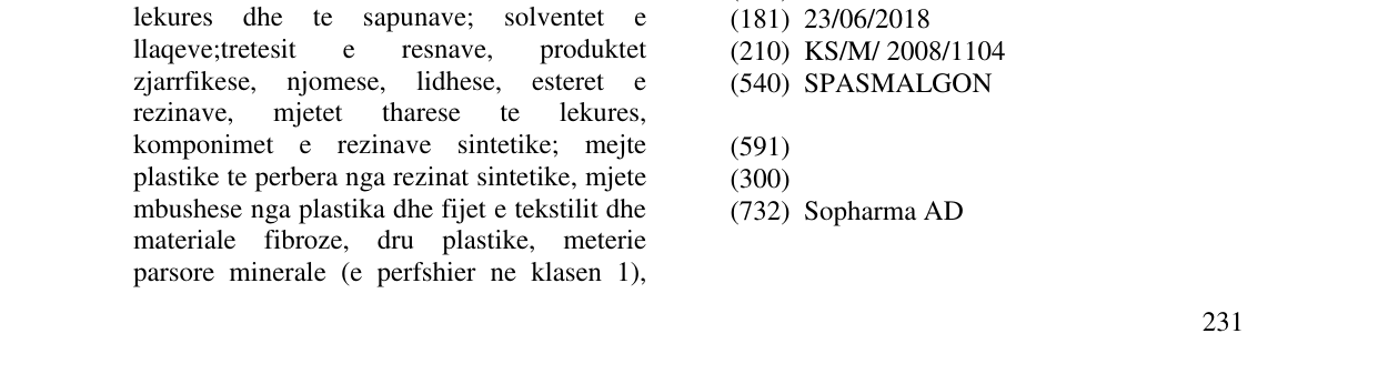 Zëri i markës SPASMALGON në buletin