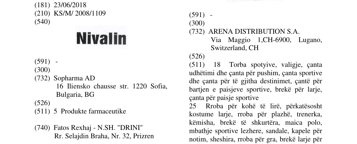 Zëri i markës NIVALIN në buletin