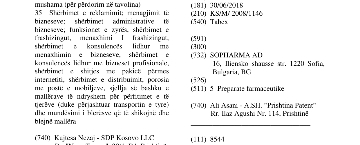 Zëri i markës Tabex në buletin