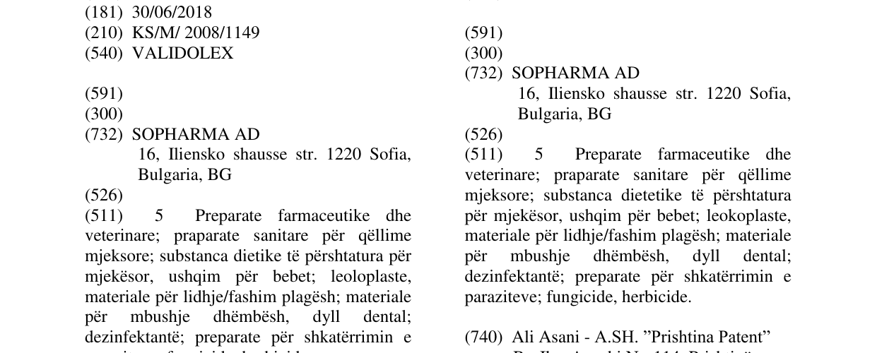 Zëri i markës VALIDOLEX në buletin