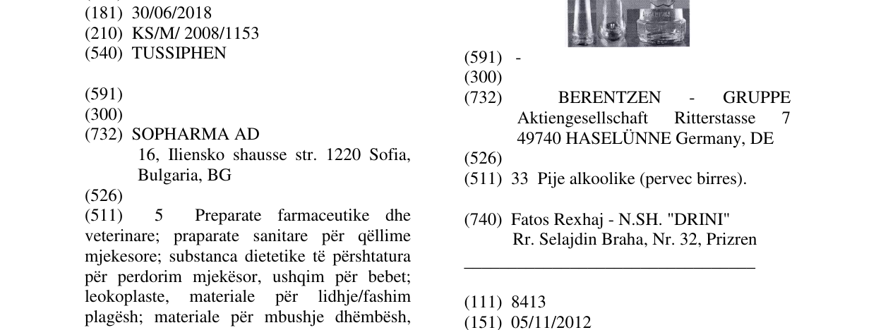 Zëri i markës TUSSIPHEN në buletin