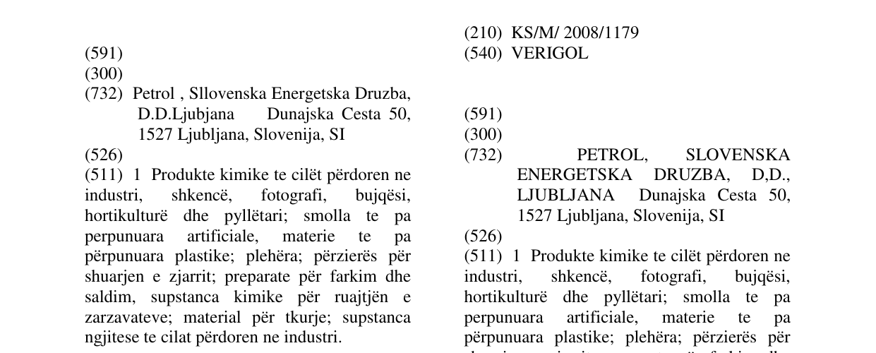 Zëri i markës VERIGOL në buletin