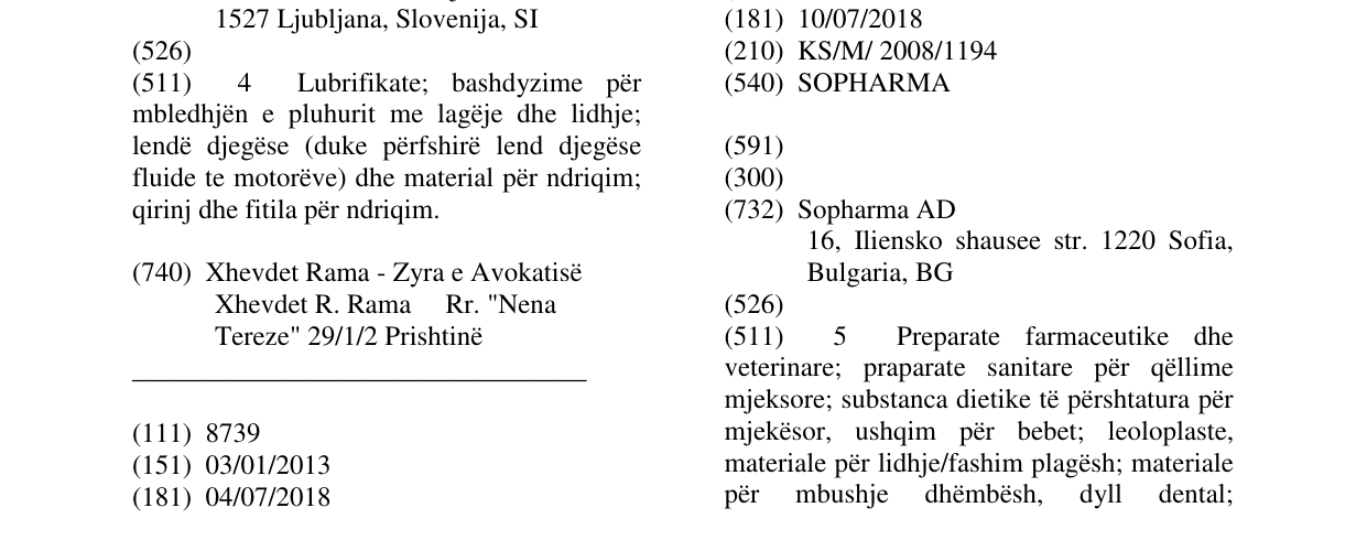 Zëri i markës SOPHARMA në buletin