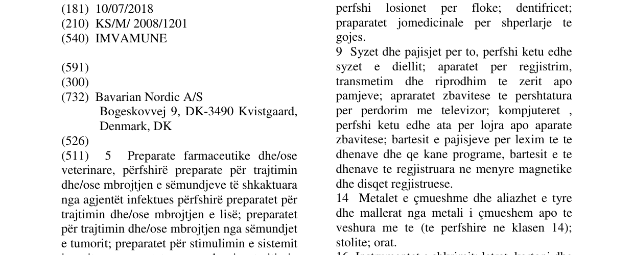 Zëri i markës IMVAMUNE në buletin