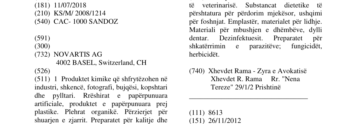 Zëri i markës CAC- 1000 SANDOZ në buletin