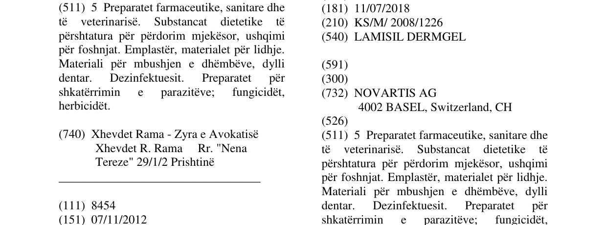 Zëri i markës LAMISIL DERMGEL në buletin