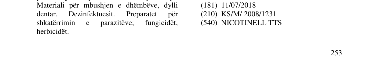 Zëri i markës NICOTINELL TTS në buletin