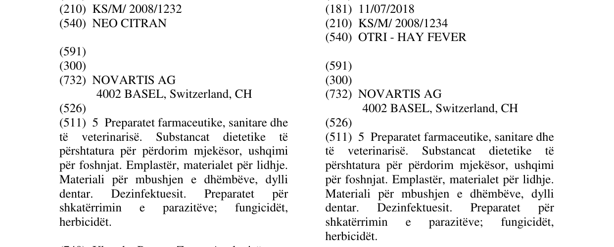 Zëri i markës OTRI - HAY FEVER në buletin