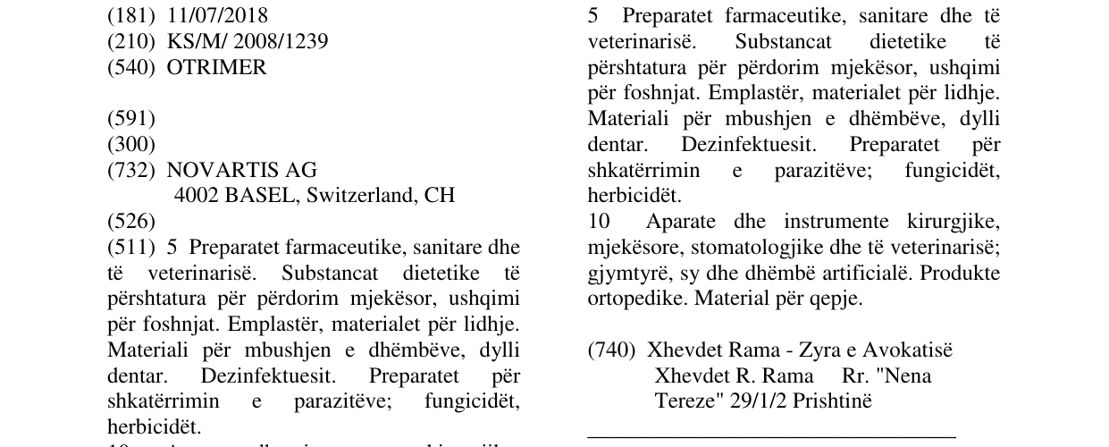 Zëri i markës OTRIMER në buletin