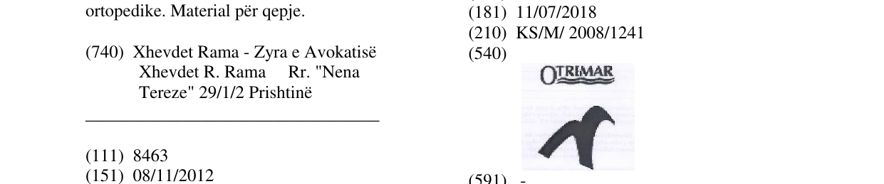 Zëri i markës OTRIMAR fig. në buletin