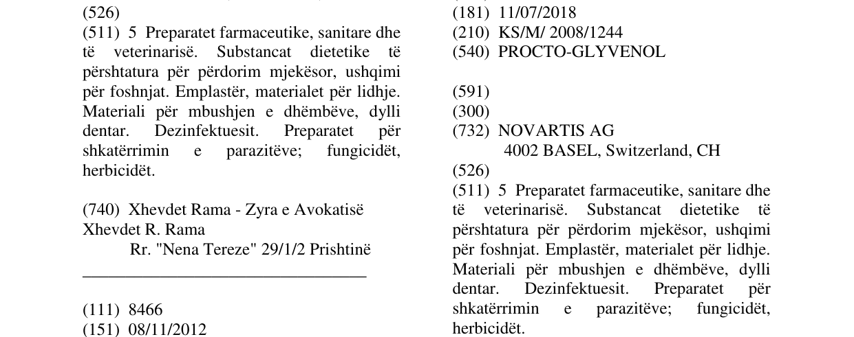 Zëri i markës PROCTO-GLYVENOL në buletin