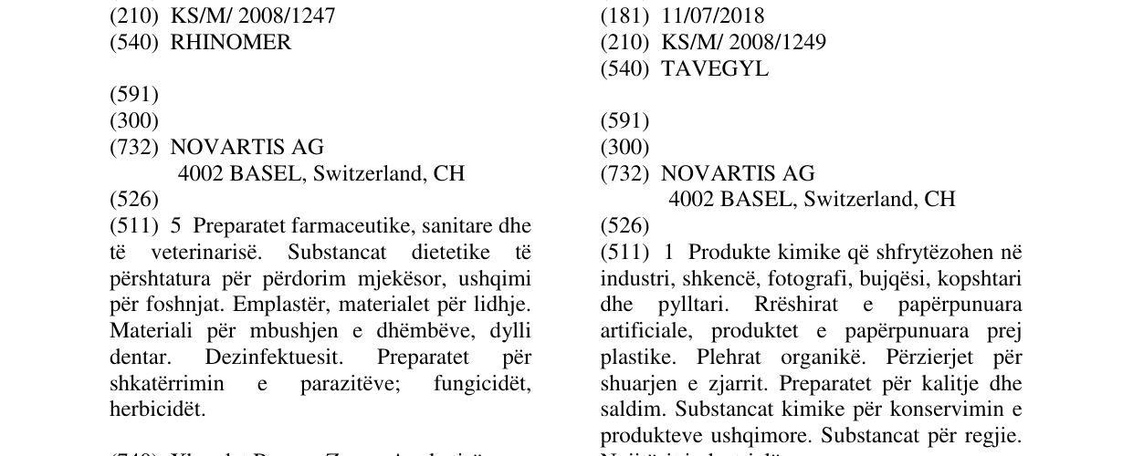 Zëri i markës TAVEGYL në buletin