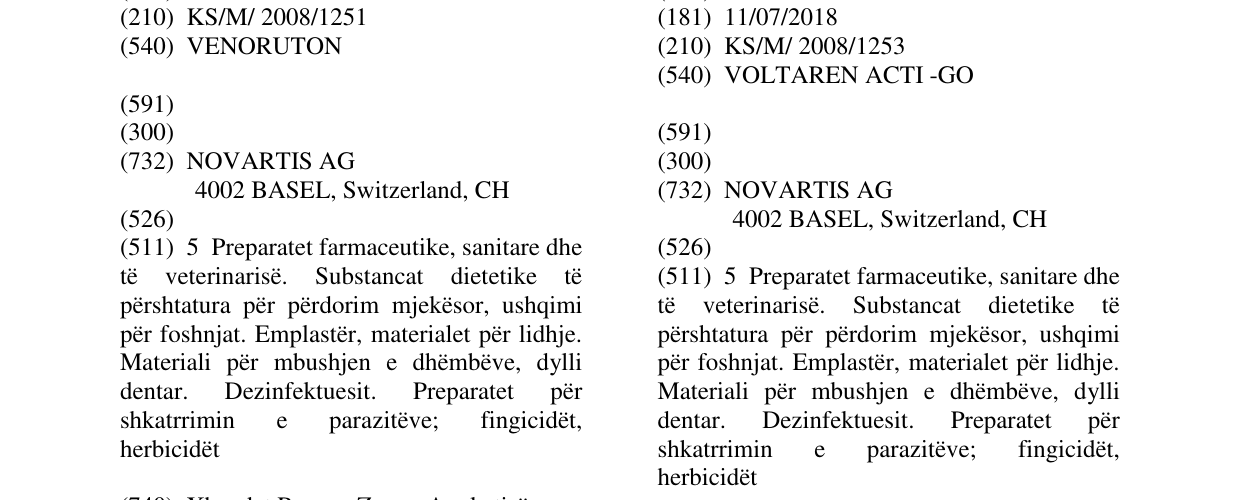 Zëri i markës VOLTAREN ACTI -GO në buletin