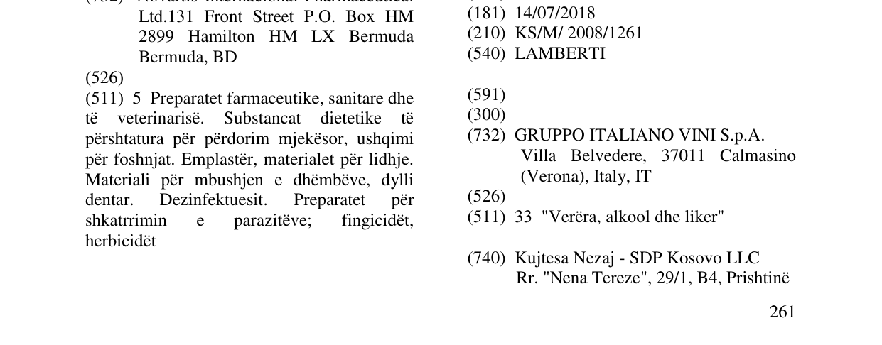 Zëri i markës LAMBERTI në buletin