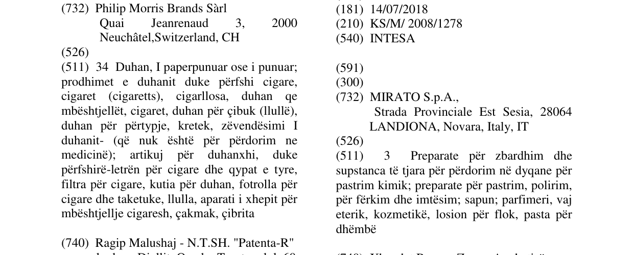 Zëri i markës INTESA në buletin