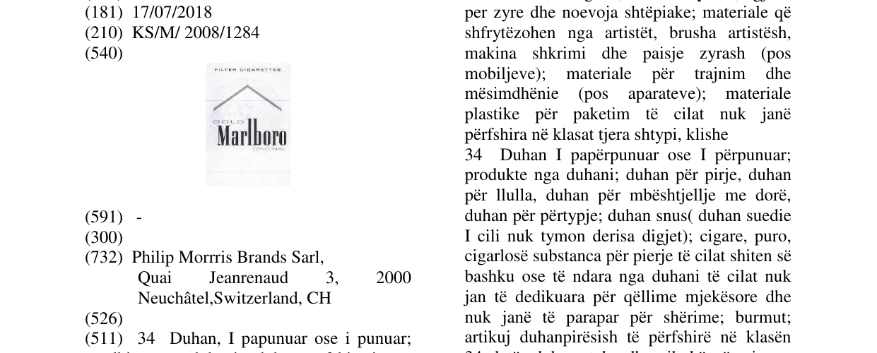 Zëri i markës MARLBORO -FIG. në buletin