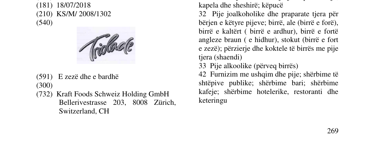 Zëri i markës TRIOLADE në buletin