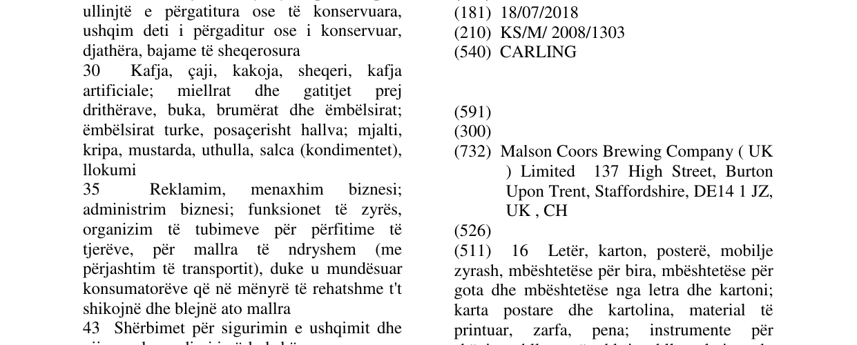 Zëri i markës CARLING në buletin