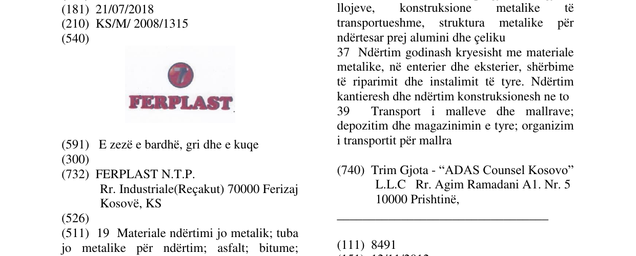 Zëri i markës FERPLAST-FIG. në buletin