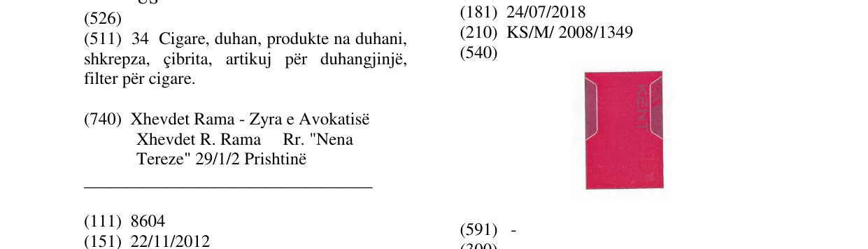 Zëri i markës KENT-FIG. në buletin