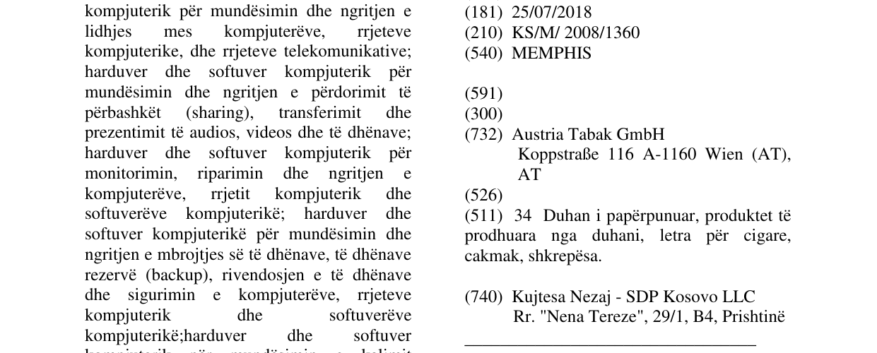 Zëri i markës MEMPHIS në buletin