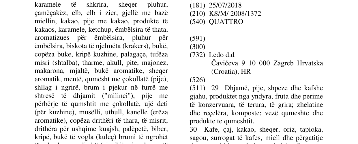 Zëri i markës QUATTRO në buletin