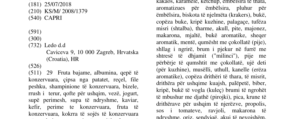 Zëri i markës CAPRI në buletin