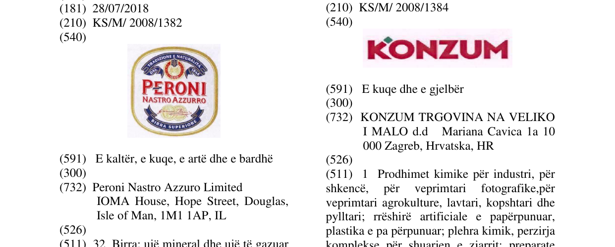 Zëri i markës PERONI NASTRO AZZURO-FIG. në buletin