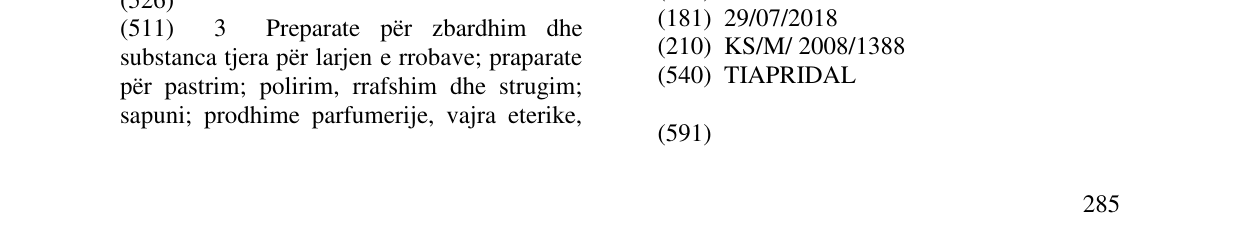 Zëri i markës TIAPRIDAL në buletin
