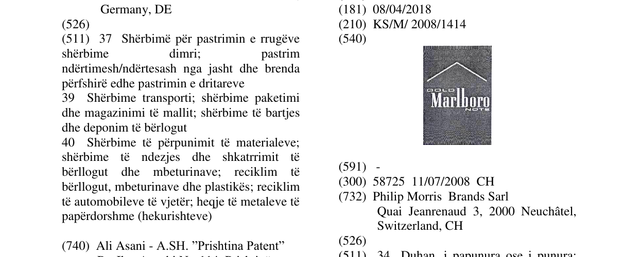 Zëri i markës MARLBORO GOLD NOTE -FIG. në buletin
