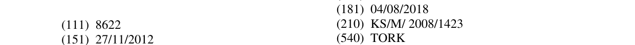 The entry of the trademark TORK in the bulletin