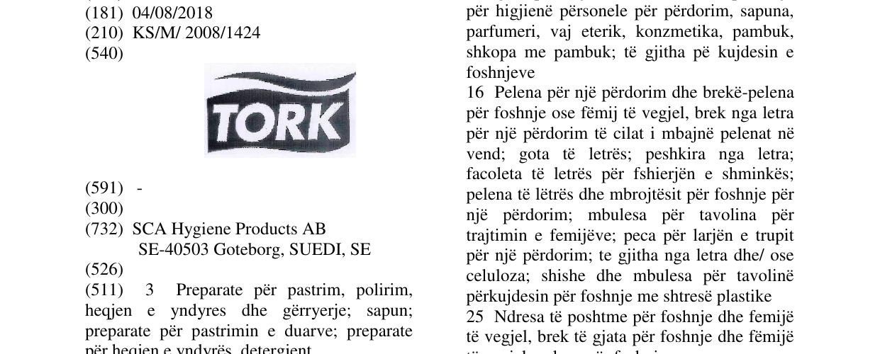 Zëri i markës TORK-FIG. në buletin