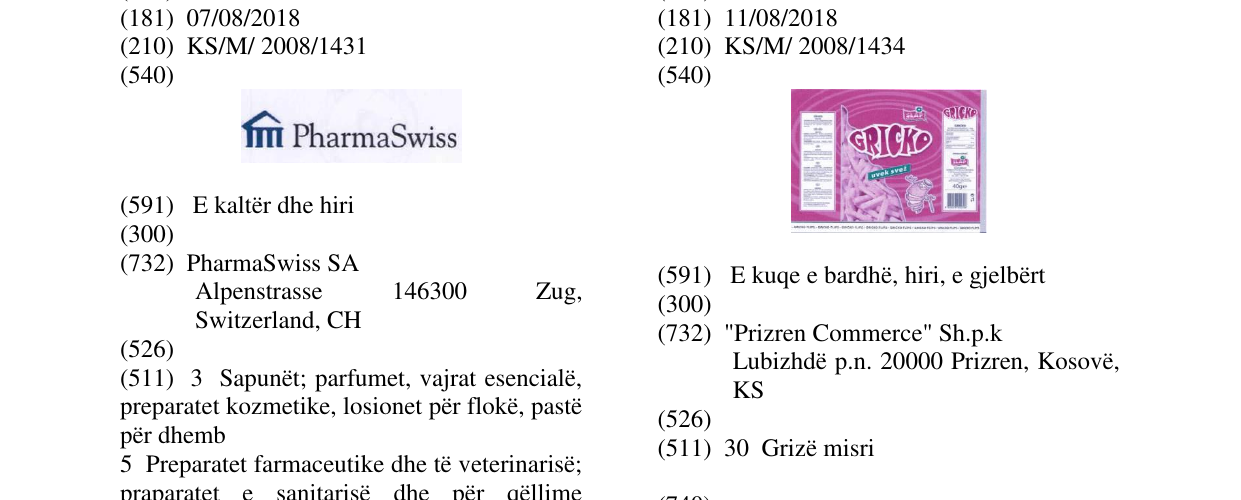 Zëri i markës GRICKO-FIG. në buletin