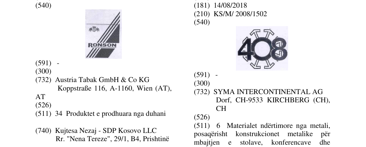 Zëri i markës 408 fig. në buletin