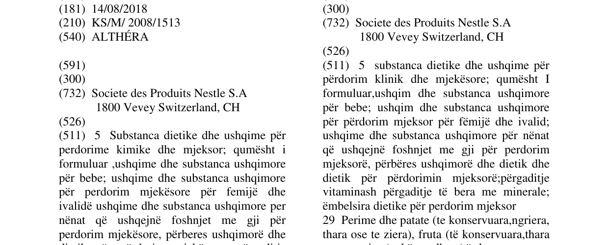 Zëri i markës ALTHÉRA në buletin
