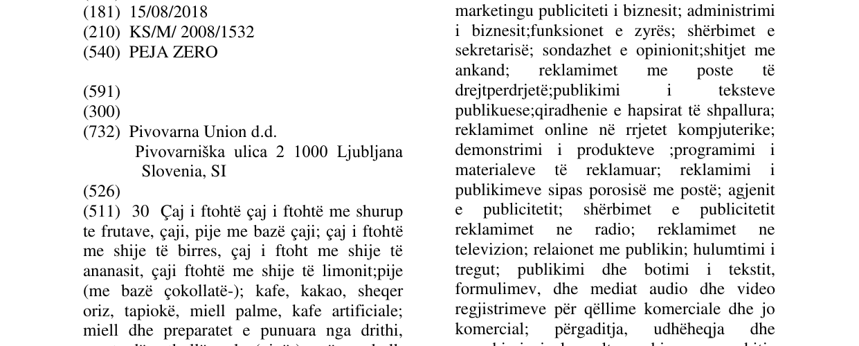 Zëri i markës PEJA ZERO në buletin