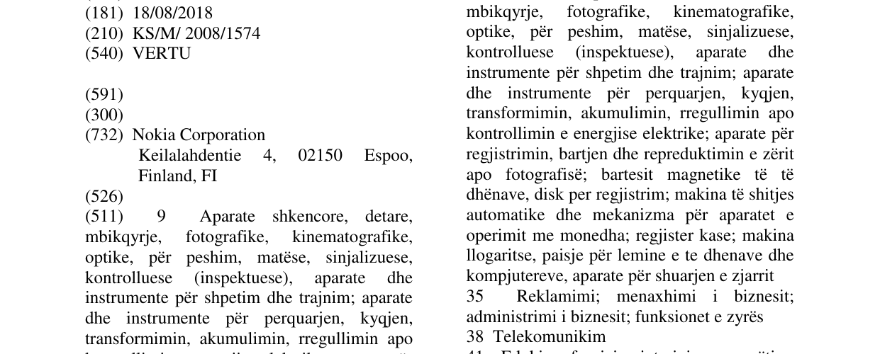 Zëri i markës VERTU në buletin
