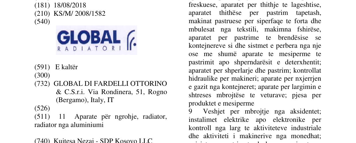 Zëri i markës GLOBAL RADIATORI në buletin