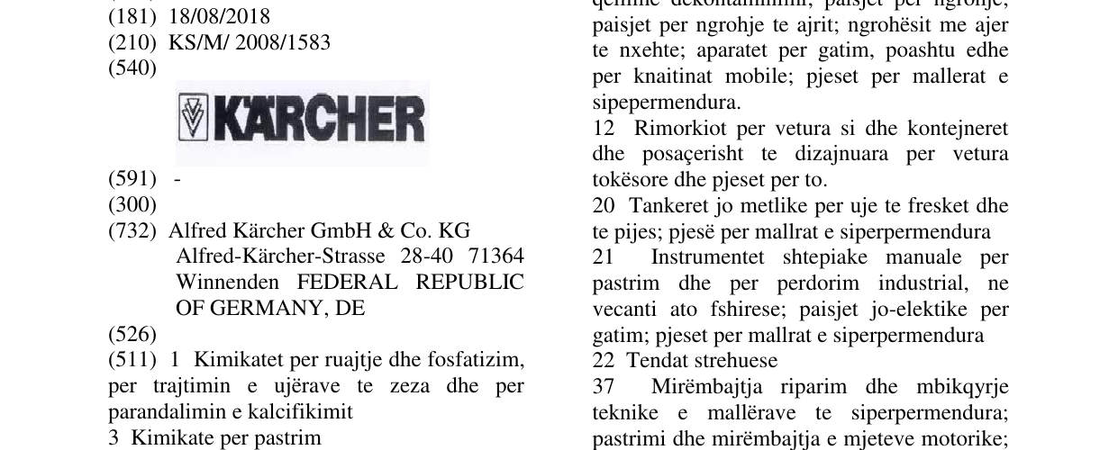 Zëri i markës K'A'RCHER në buletin