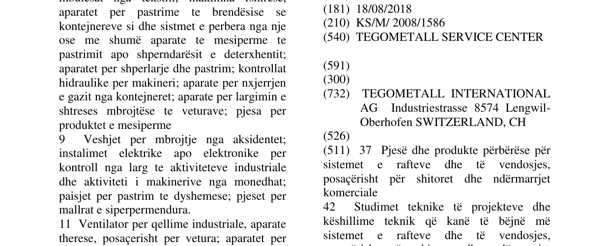 Zëri i markës TEGOMETALL SERVICE CENTER në buletin