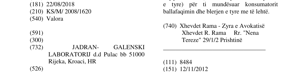Zëri i markës Valora në buletin