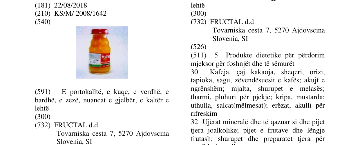 Zëri i markës FRUTEK në buletin