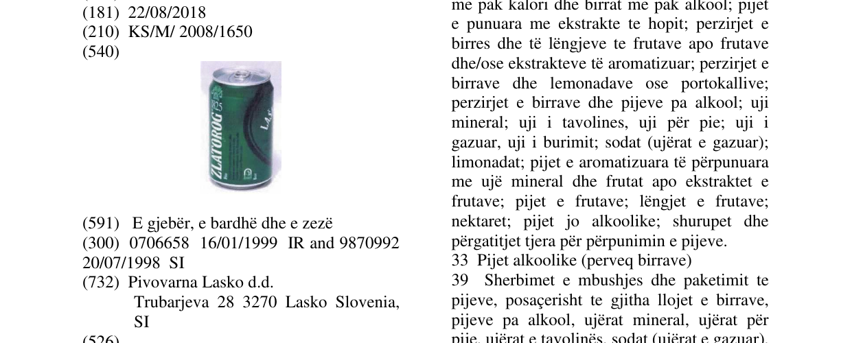 Zëri i markës ZLATOROG 1825 në buletin