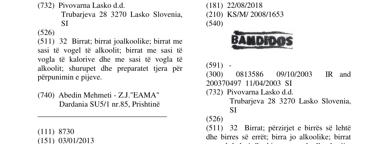 Zëri i markës BANDIDOS në buletin