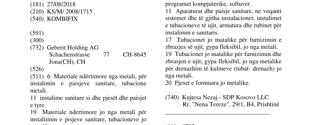 Zëri i markës KOMBIFIX në buletin