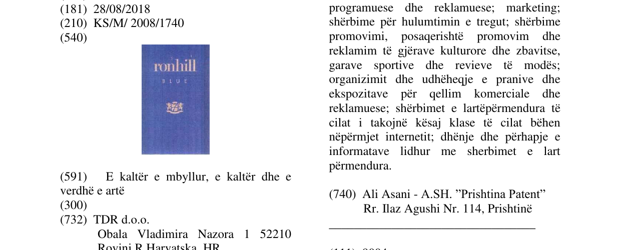 Zëri i markës ronhill BLUE në buletin