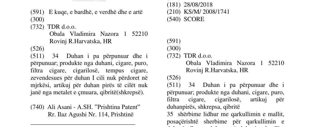 Zëri i markës SCORE në buletin